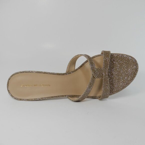STUART WEITZMAN Soiree Shimmer Stiletto Heel Sandals Size 7.5 Platinum Gold $425 - Picture 11 of 15